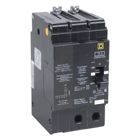 Schneider Electric EDB24035SA Mini circuit breaker, E-Frame, 35A, 2 pole, 480Y/277VAC, 25kA max, bolt on, shunt trip