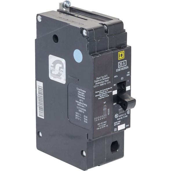 Schneider Electric EGB14015SA Mini circuit breaker, E-Frame, 15A, 1 pole, 277VAC, 65kA max, bolt on, shunt trip