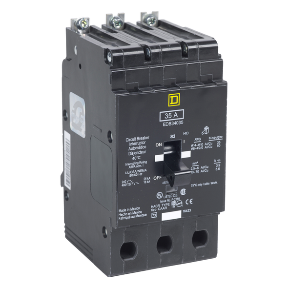 Schneider Electric EDB34100CA Mini circuit breaker, E-Frame, 100A, 3 pole, 480Y/277VAC, 25kA max, bolt on, 50 degrees C