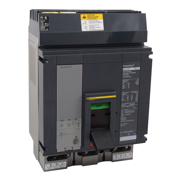 Schneider Electric PKA36120 Circuit breaker, PowerPacT P, 1200A, 3 pole, 600VAC, 100kA, I-Line, ET1.0l, 80%, ABC