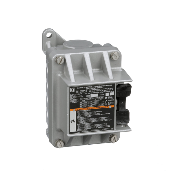 Schneider Electric 2510FR1 Manual Starter, fractional horsepower, 16A, 1 pole, 1 HP at 277 VAC, no indicator, NEMA 7&9, 1 conduit opening