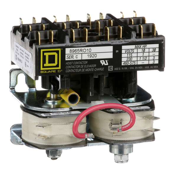 Schneider Electric 8965RO10V02 Contactor, 8965RO, hoist, reversing, 3hp at 480VAC, 3 phase, 120VAC coil, quick connect terminals. open style