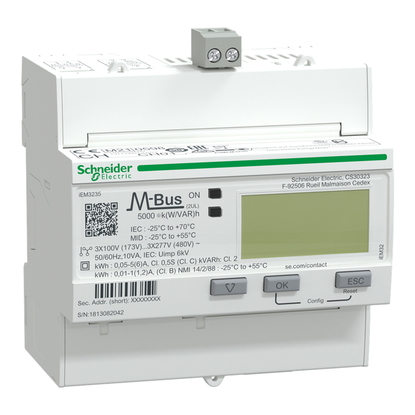 Schneider Electric A9MEM3235 iEM3235 energy meter - CT - M-bus - 1 digital I - 1 digital O - multi-tariff - MID