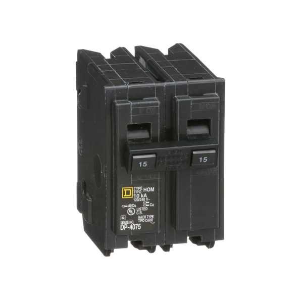 Schneider Electric HOM215CP Mini circuit breaker, Homeline, 15A, 2 pole, 120/240VAC, 10kA AIR, standard type, plug in, UL