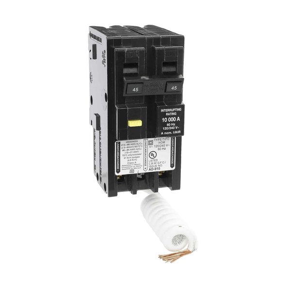 Schneider Electric HOM245GFI Mini circuit breaker, Homeline, 45A, 2 pole, 120/240VAC, 10kA AIR, ground fault class A, plug in, UL