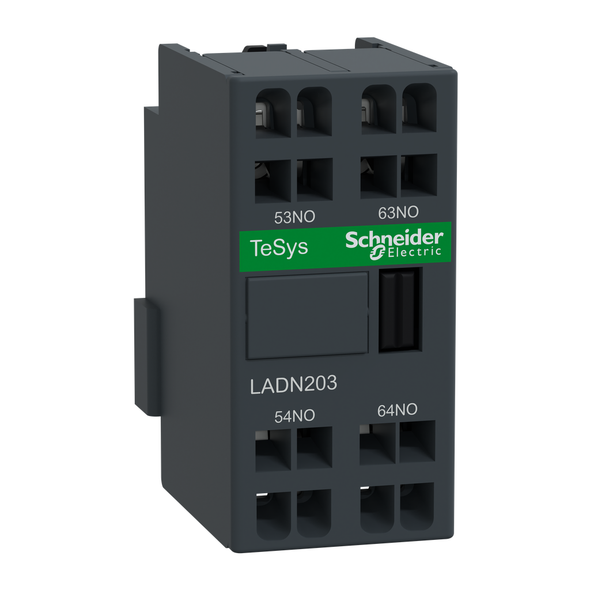 Schneider Electric LADN203 IEC contactor, TeSys Deca, auxiliary contact block, 2 NO, front mounting, spring terminals