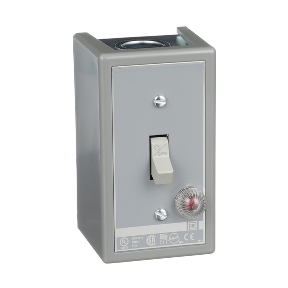 Schneider Electric 2510KG1B Switch, manual, 30A, 2 pole, 3 HP at 575 VAC, single phase, toggle operated, red 230 VAC indicator, NEMA 1 enclosure