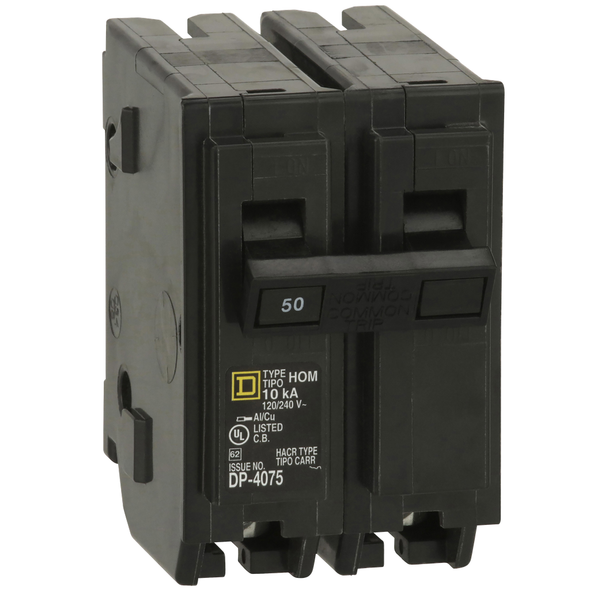 Schneider Electric HOM250C Mini circuit breaker, Homeline, 50A, 2 pole, 120/240VAC, 10kA AIR, standard type, plug in, UL