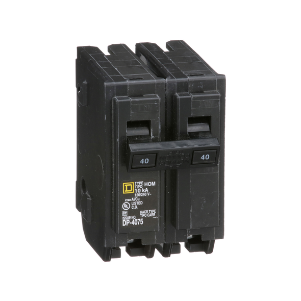 Schneider Electric HOM240C Mini circuit breaker, Homeline, 40A, 2 pole, 120/240VAC, 10kA AIR, standard type, plug in, UL