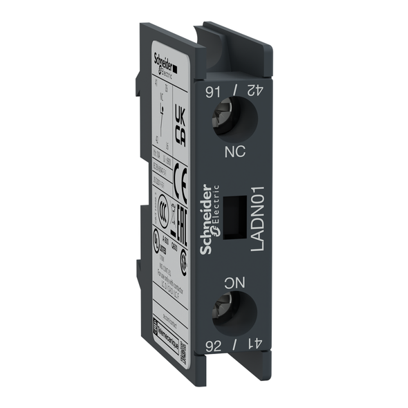 Schneider Electric LADN01 Auxiliary contact block, TeSys Deca, 1NC, front mounting, screw clamp terminals