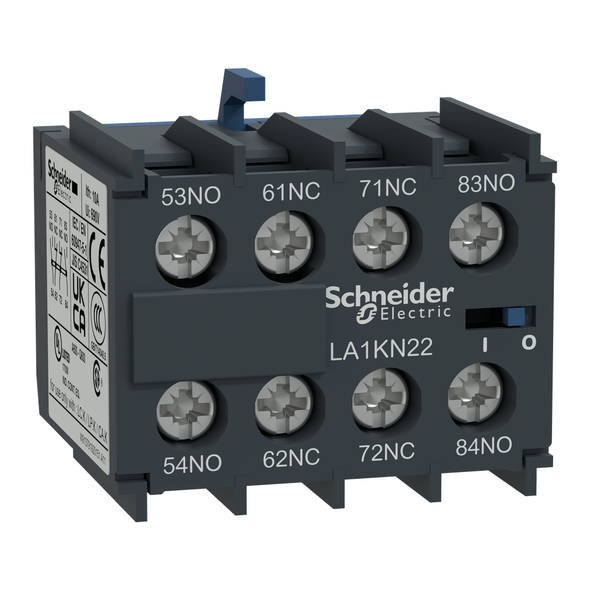 Schneider Electric LA1KN22 Contactor, auxiliary contact block, TeSys K, 2 NO and 2 NC, top mount, screw clamp terminals