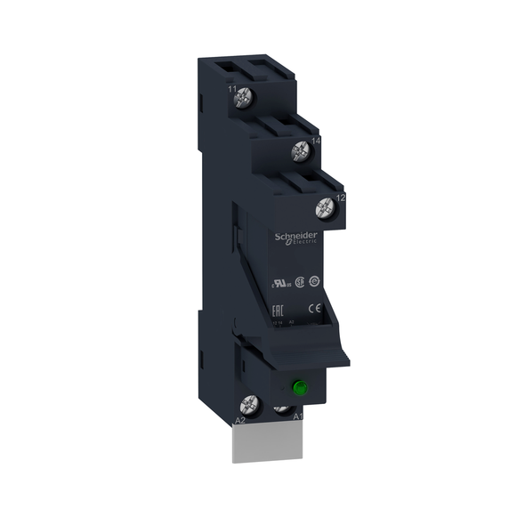 Schneider Electric RSB1A120BDPV Interface plug-in relay, Harmony electromechanical relays, pre-assembled, 12A, 1CO, with LED, 24V DC