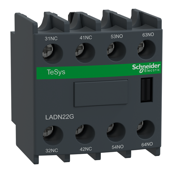 Schneider Electric LADN22G Auxiliary contact block, TeSys Deca, 2NO + 2NC, front mounting, screw clamp terminals, EN 50012