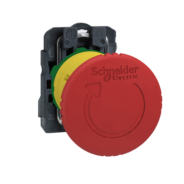 Schneider Electric XB5AS8446 Emergency stop switching off, Harmony XB5, plastic, red mushroom 40mm, 22mm, trigger latching turn to release, 1NC with monitoring