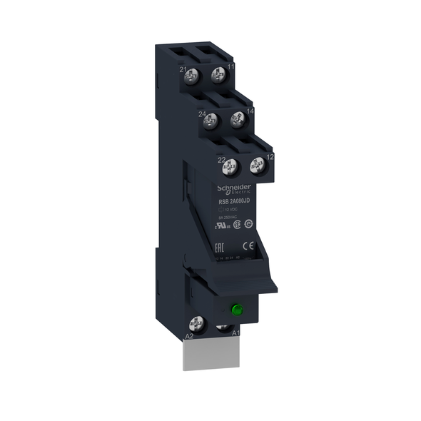 Schneider Electric RSB2A080JDPV interface relay, Harmony Electromechanical Relays, 8A, 2CO, with LED, 12V DC