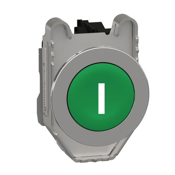 Schneider Electric XB4FA3311 Push button flush mounted, Harmony XB4, metal, green, 30mm, spring return, marked I, 1NO