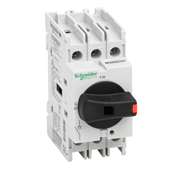 Schneider Electric VLS3P025R1 Disconnect switch, TeSys VLS, body switch, 25A, 15HP at 480VAC, UL508, three phase, 5kA SCCR, size 1, DIN rail mount