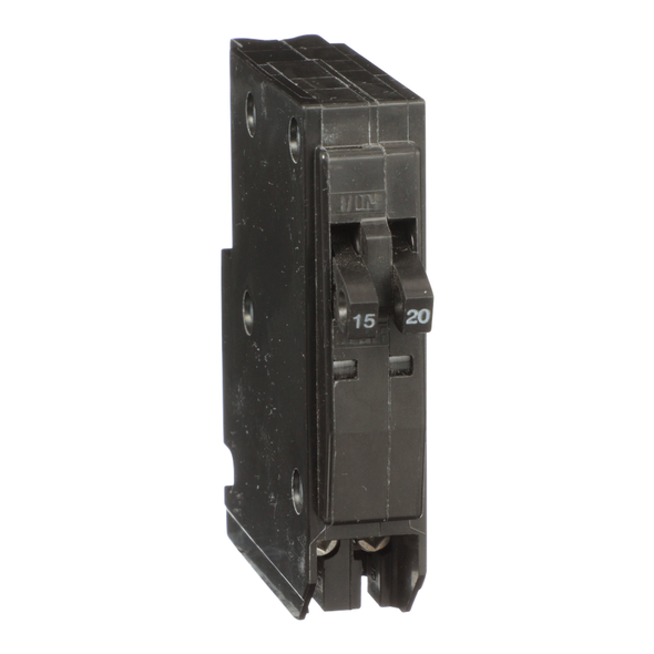 Schneider Electric QOT1520 Tandem mini circuit breaker, QO, 1 x 1 pole at 15A, 1 x 1 pole at 20A, 120/240VAC, 10kA, plug in