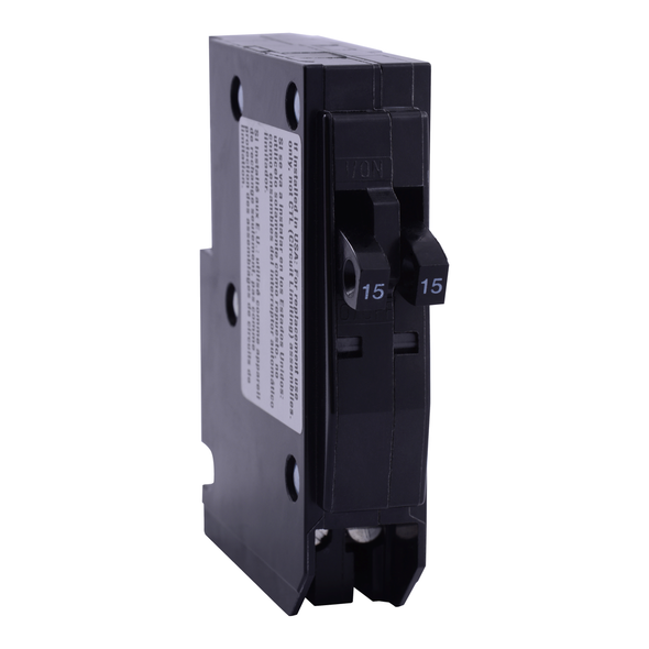 Schneider Electric QO1520CP Tandem mini circuit breaker, QO, 1 x 1 pole at 15A, 1 x 1 pole at 20A, 120/240VAC, 10kA, plug in, consumer pack