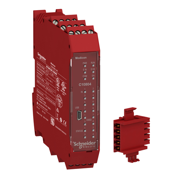 Schneider Electric XPSMCMC10804B safety controller, Modicon MCM, 8 inputs 4 outputs, combined with backplane expansion connector, screw