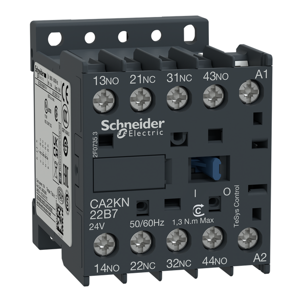 Schneider Electric CA2KN22B7 Control relay, TeSys K, 2 NO + 2 NC, lt or eq to 690V, 24VAC coil