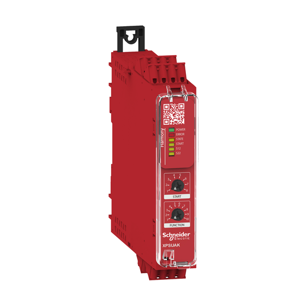 Schneider Electric XPSUAK32AC safety module, Harmony XPSU, Cat 4, features XPSUAF with PNP or NPN, safety mat, 48 to 240V AC or DC, spring