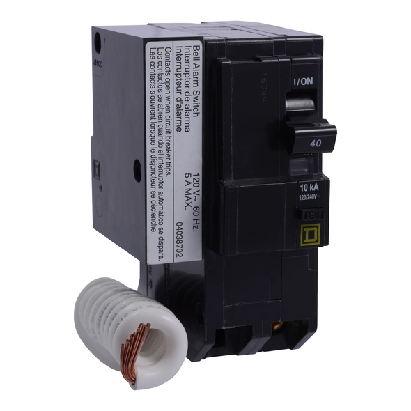 Schneider Electric QO240EPD2100 Mini circuit breaker, QO, 40A, 2 pole, 120/240VAC, 10kA, plug in, 30mA grd fault B, alarm switch