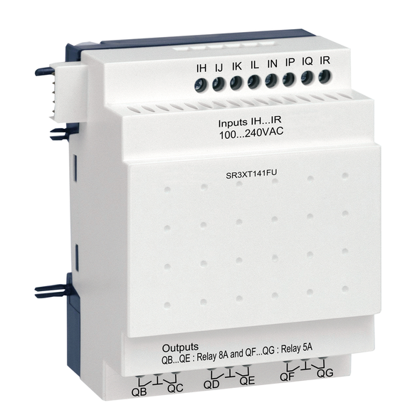 Schneider Electric SR3XT141FU discrete IO extension module, Zelio Logic SR2 SR3, 14 IO, 100 to 240V AC