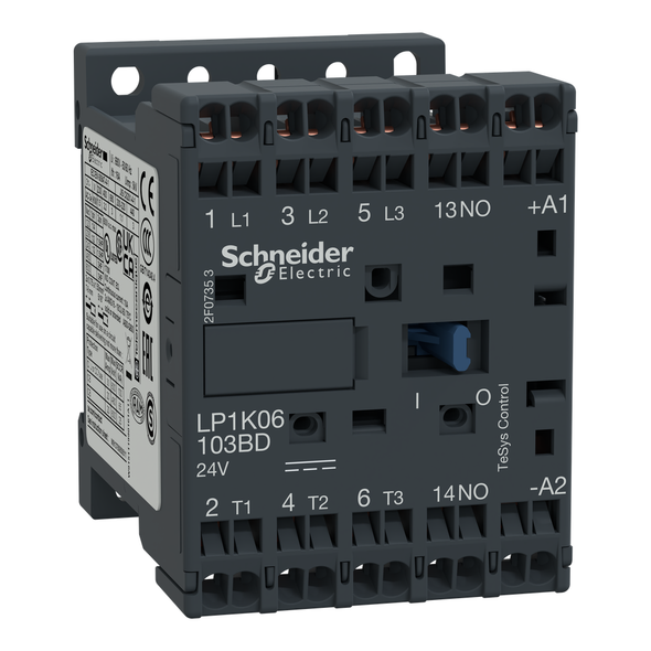 Schneider Electric LP1K06103BD Contactor, TeSys K, 3P, AC-3, lt or eq to 440V, 6A, 1 NO aux, 24VDC coil