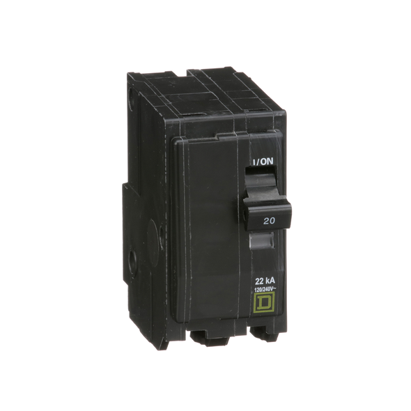 Schneider Electric QO220VH Mini circuit breaker, QO, 20A, 2 pole, 120/240VAC, 22kA, plug in