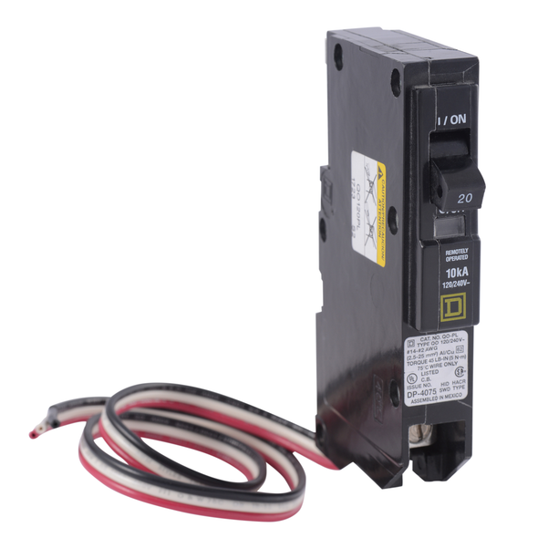 Schneider Electric QO120PL5392 Mini circuit breaker, QO, 20A, 1 pole, 120/240VAC, 10kA, plug in, Powerlink, 48in leads