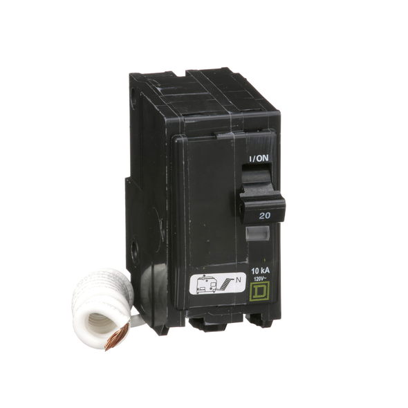 Schneider Electric QO220SWN Mini circuit breaker, QO, 20A, 2 pole, 120VAC, 10kA, plug in, switch neutral