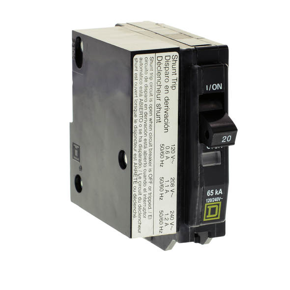 Schneider Electric QH1201021 Mini circuit breaker, QO, 20A, 1 pole, 120/240VAC, 65kA, plug in, AC shunt