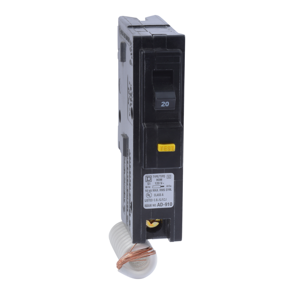 Schneider Electric HOM120GFICP Mini circuit breaker, Homeline, 20A, 1 pole, 120VAC, 10kA AIR, ground fault class A, plug in, UL