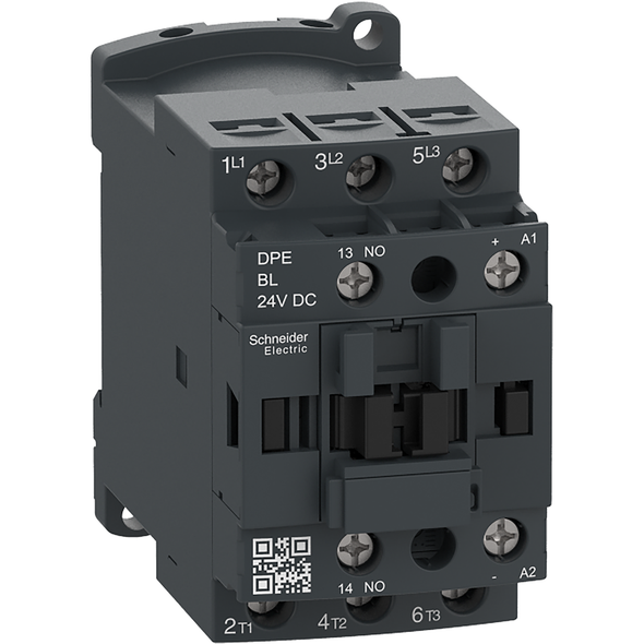 Schneider Electric DPE09BL IEC contactor,Easy TeSys DPE,nonreversing,9A,3P,3HP at 480V AC,24V DC coil