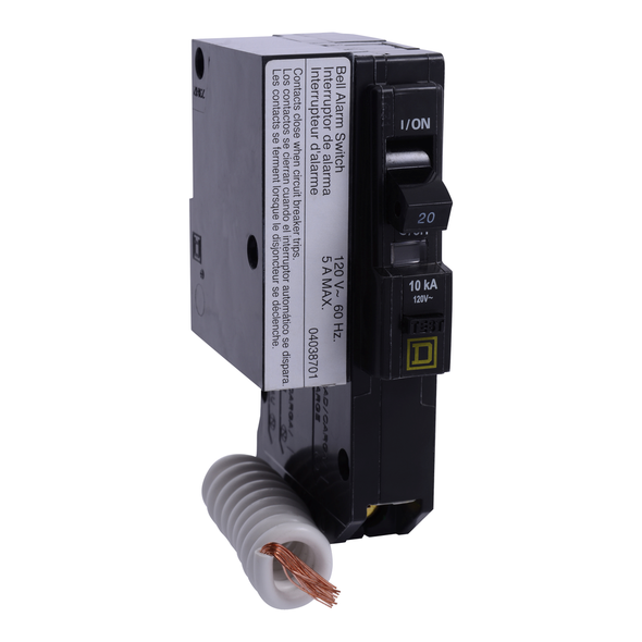 Schneider Electric QO125EPD2100 Mini circuit breaker, QO, 25A, 1 pole, 120VAC, 10kA, plug in, 30mA grd fault B, alarm switch