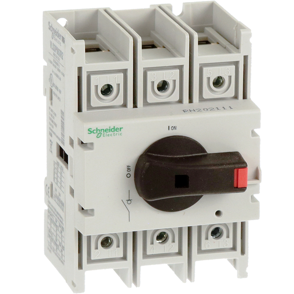 Schneider Electric VLS3P063R2 Disconnect switch, TeSys VLS, body switch, 60A, 40HP at 480VAC, UL98, three phase, 50kA SCCR, size 2, DIN rail mount