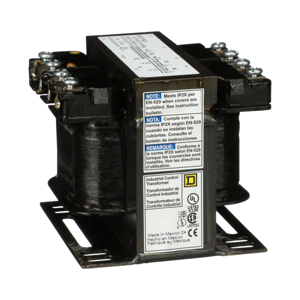 Schneider Electric 9070T75D23 Transformer, Type T, industrial control, 75VA, 1 phase, 120x240V primary, 24V secondary, 55C rise