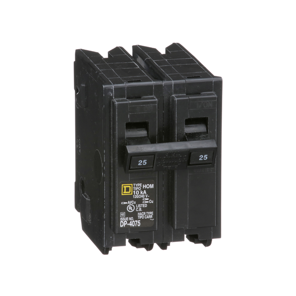 Schneider Electric HOM225CP Mini circuit breaker, Homeline, 25A, 2 pole, 120/240VAC, 10kA AIR, standard type, plug in, UL