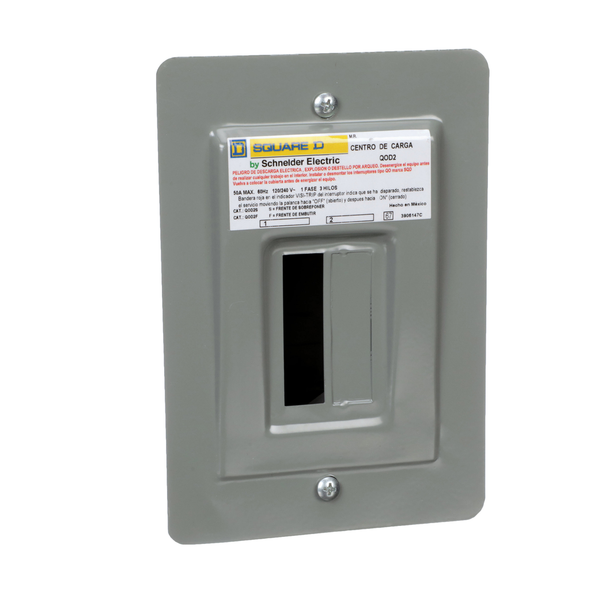 Schneider Electric QOD2F Load center, QOD, 2 phase, 2 spaces, 2 circuits, 50A breaker, flush cover, NEMA1