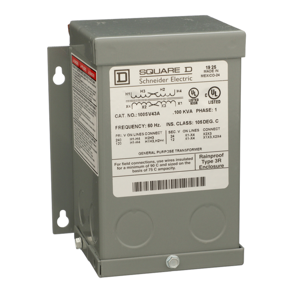 Schneider Electric 100SV43A Transformer, buck boost, encapsulated, 0.1kVA, 1 phase, 120x240V primary, 12/24V secondary, NEMA 3R, 55C rise