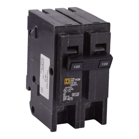 Schneider Electric HOM2100C Mini circuit breaker, Homeline, 100A, 2 pole, 120/240VAC, 10kA AIR, standard type, plug in, UL