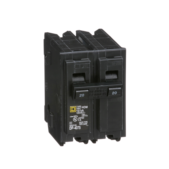 Schneider Electric HOM220CP Mini circuit breaker, Homeline, 20A, 2 pole, 120/240VAC, 10kA AIR, standard type, plug in, UL