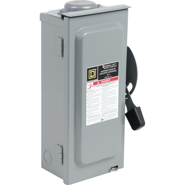 Schneider Electric CD322NRB Safety switch, general duty, fusible, 60A, 120/240 VAC, 3 poles, 30 hp, solid neutral, NEMA 3R with bolt on hub