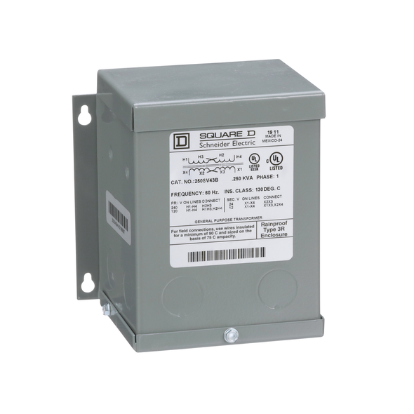 Schneider Electric 250SV43B Transformer, buck boost, encapsulated, 0.25kVA, 1 phase, 120x240V primary, 12/24V secondary, NEMA 3R, 80C rise