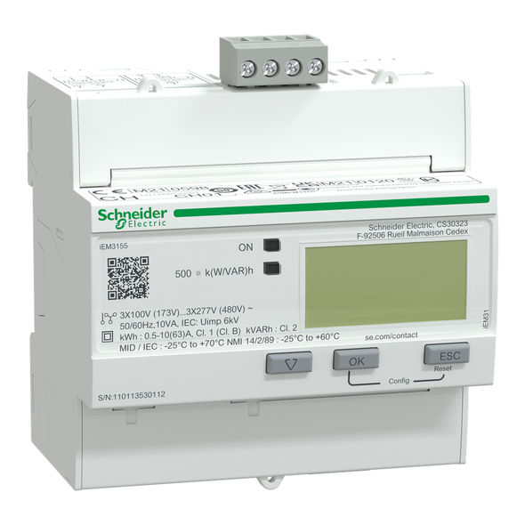 Schneider Electric A9MEM3155 iEM3155 energy meter - 63 A - Modbus - 1 digital I - 1 digital O - multi-tariff - MID