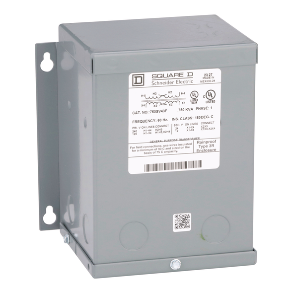 Schneider Electric 750SV43F Transformer, buck boost, encapsulated, 0.75kVA, 1 phase, 120x240V primary, 12/24V secondary, NEMA 3R, 115C rise