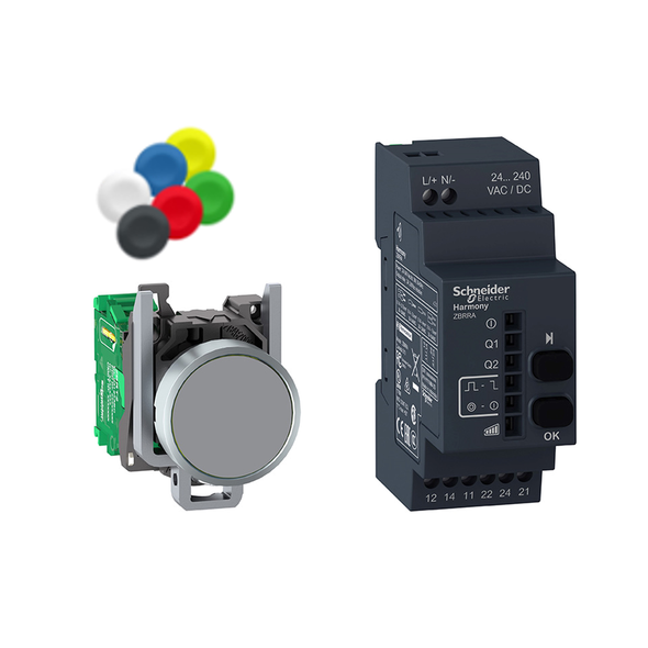 Schneider Electric XB4RFA02 Wireless push button and configurable receiver, Harmony XB5R, Harmony XB4, with 10 colored caps, metal, 22mm, 24...240V AC DC