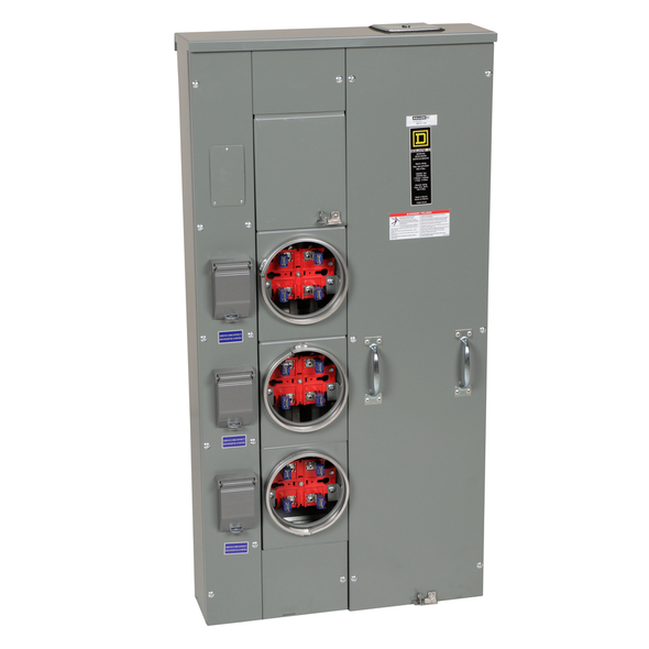 Schneider Electric MP33125 Meter center, MP Meter-Pak, 3 sockets, no bypass, 4 jaws, 300A bus, 125A max breaker rating, ringed