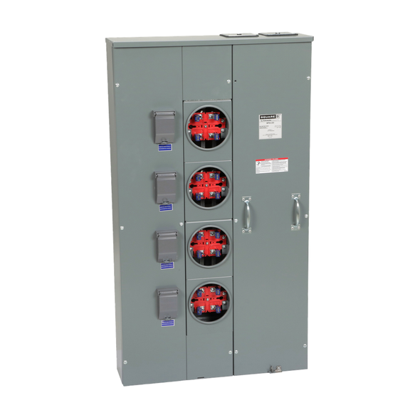 Schneider Electric MP64200 Meter center, MP Meter-Pak, 4 sockets, no bypass, 4 jaws, 600A bus, 200A max breaker rating, ringed